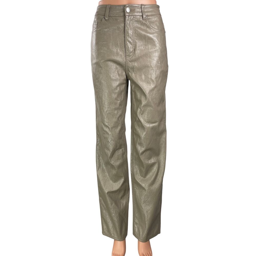 Pacsun 90s Boyfriend Taupe Faux Leather High Rise Straight Leg Trousers Pants 25